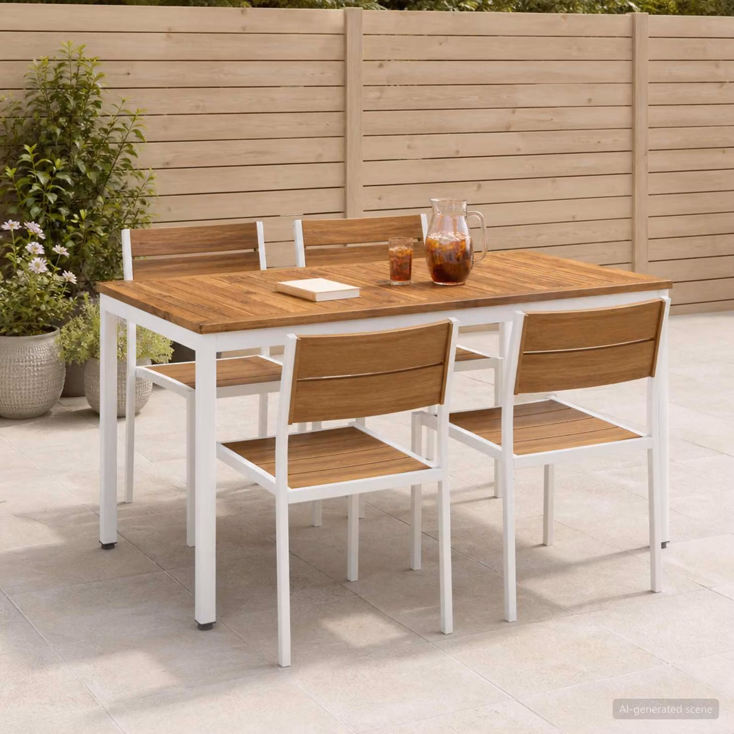 vidaXL Tavolo da giardino rettangolare in legno di acacia, Naturale e Bianco, L: 108,5 cm, P: 55 cm, H: 75 cm