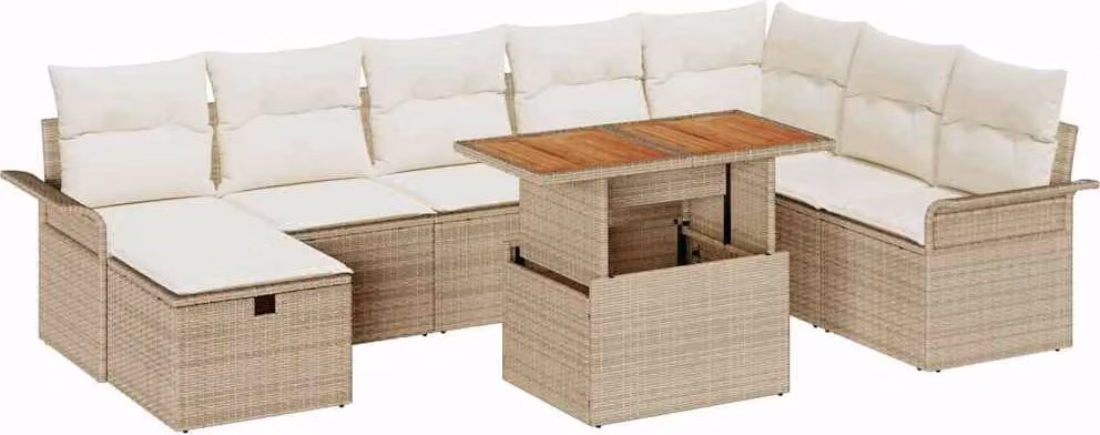 Set Divano da Giardino con cuscino 9 pcs Beige polyrattan