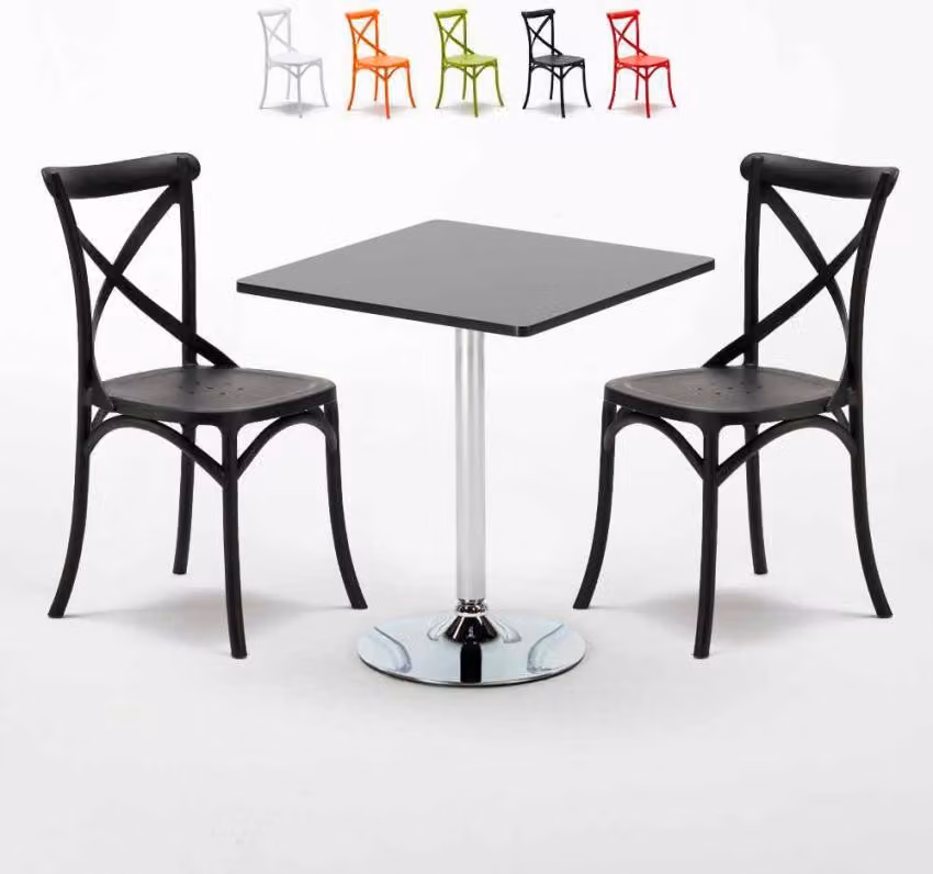 Tavolo quadrato nero e 2 sedie in polipropilene colorato Set di bastoni per interni Vintage Mojito - Nero