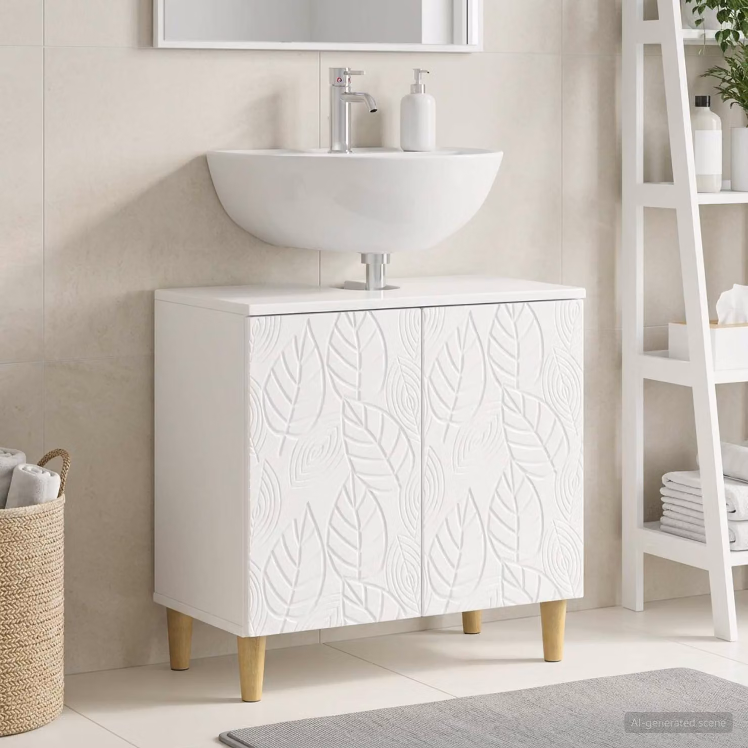 Armadio per lavabo da bagno vidaXL DELFT bianco lucido con ante a battente
