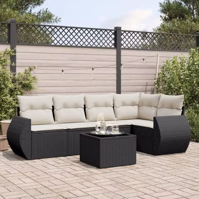 Set Divano da Giardino 6 pz con Cuscini Nero in Polyrattan 3221335