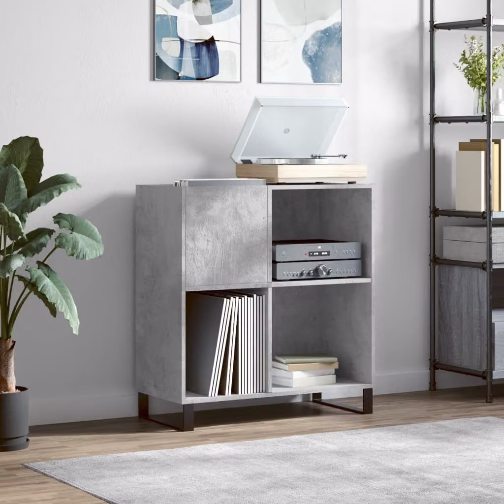 vidaXL Mobile Porta Dischi in Grigio Cemento e Legno Multistrato, L 84,5 cm x P 38 cm x H 89 cm