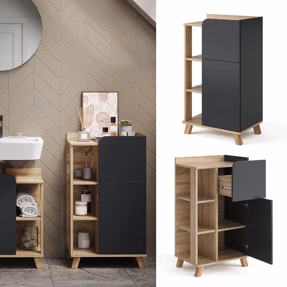 Armadietto di base Vicco per bagno o cucina, colore antracite, con anta e ripiani interni, L: 50 cm, H: 90 cm, P: 35 cm – 2