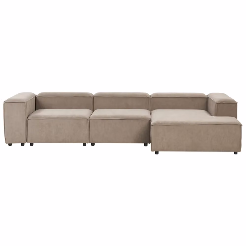 Divano angolare componibile a 4 posti BELIANI in velluto beige con struttura in legno e gambe nere, modello a sinistra per soggiorno moderno, L/P/H: 326 x 180 x 68 cm – 2