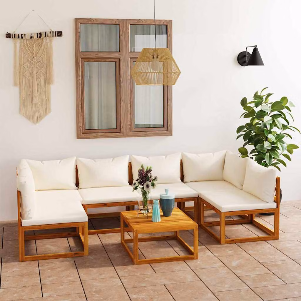 vidaXL Set Divani da Giardino 7 pz con Cuscini Crema Massello Acacia