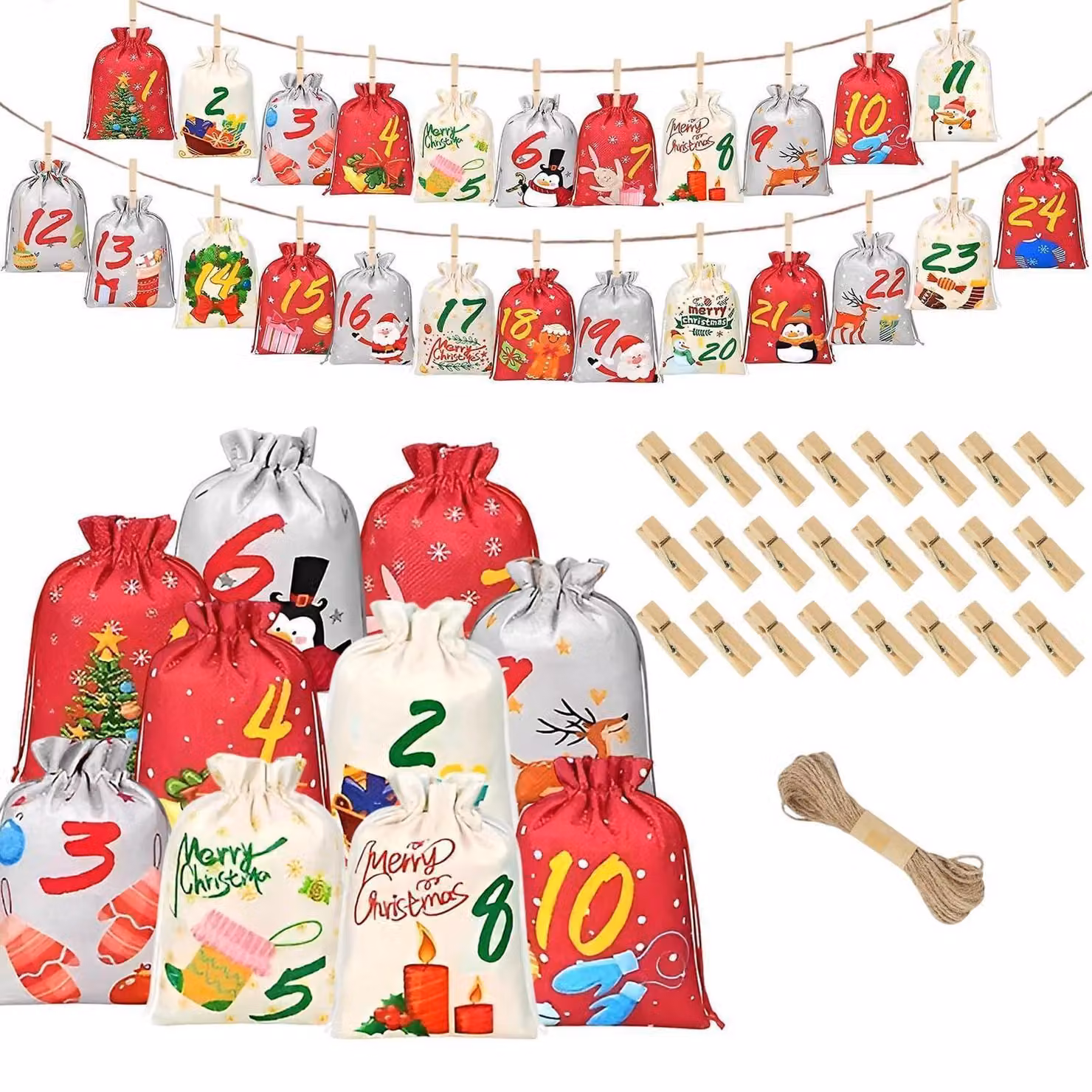 Calendario dell'Avvento da riempire, 24 sacchetti di juta, calendario di Natale 2026, sacchetti regalo, modello B