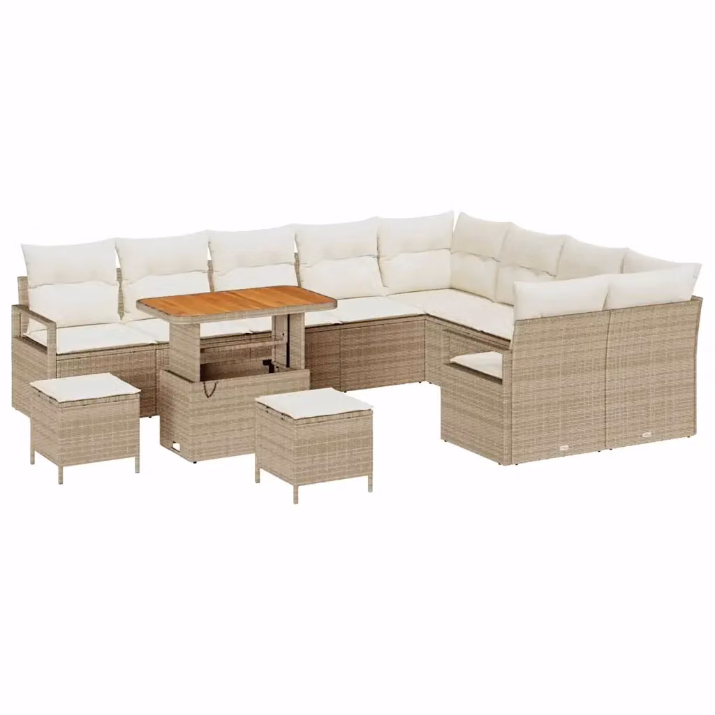 Set Divano da Giardino vidaXL a Forma a U con 11 Posti, Colore Beige e Bianco, con Tavolino, Ottoman e Cuscini Inclusi – 2