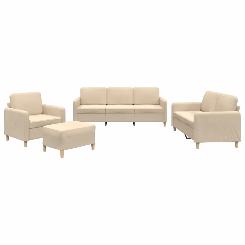 Set di divani moderno vidaXL in tessuto beige composto da divano a 3 posti, divano a 2 posti, pouf e cuscini per il tuo soggiorno – 2