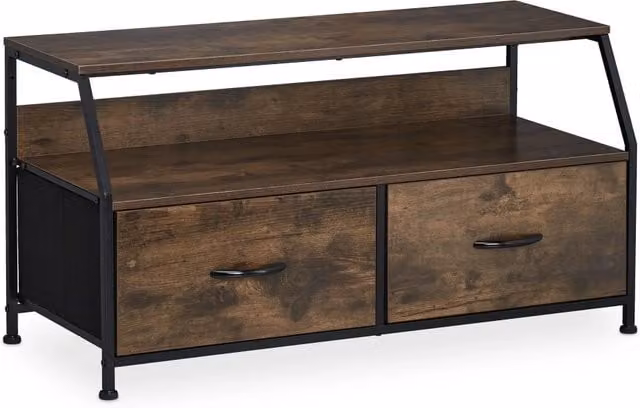 Porta TV in stile industriale compatto e di design con 2 cassetti 90 x 40 x 50 cm in legno marrone 13_0010908