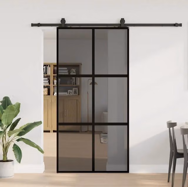 Porta Scorrevole Moderna vidaXL in Vetro Trasparente e Alluminio con Ferramenta Nera L: 102,5 cm, H: 205 cm
