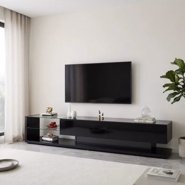 Cassettiera per TV nera lucida in truciolare lunghezza 170 cm