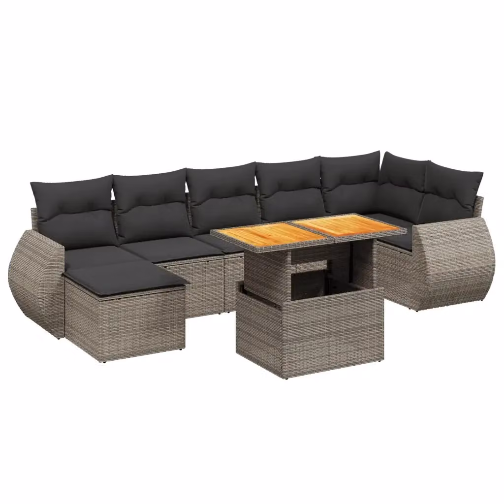 vidaXL Set Divano da Giardino a L 8 pz in Polyrattan Grigio con Cuscini e Tavolino – 2