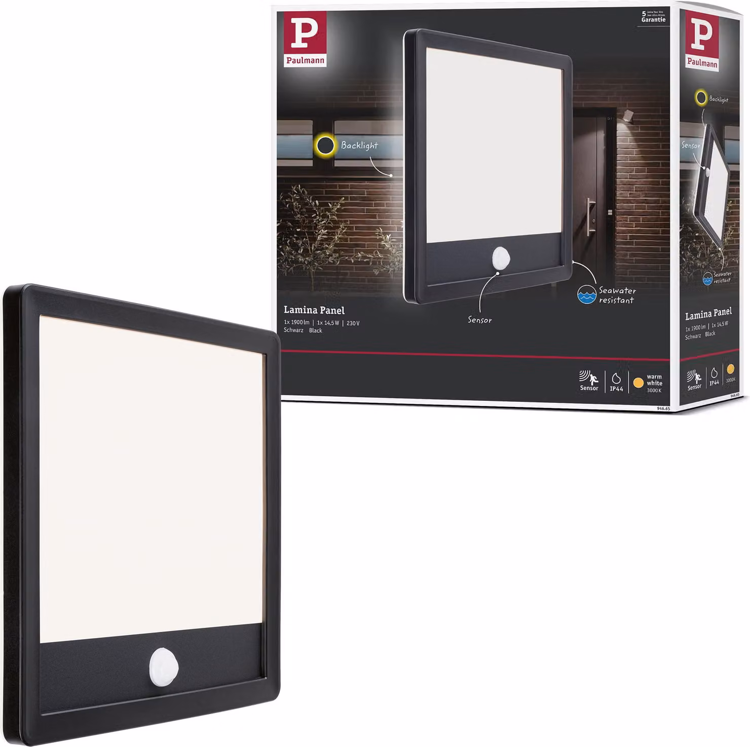 Paulmann Pannello LED per esterni Lamina Rilevatore di movimento crepuscolare (IR) resistente all'acqua di mare