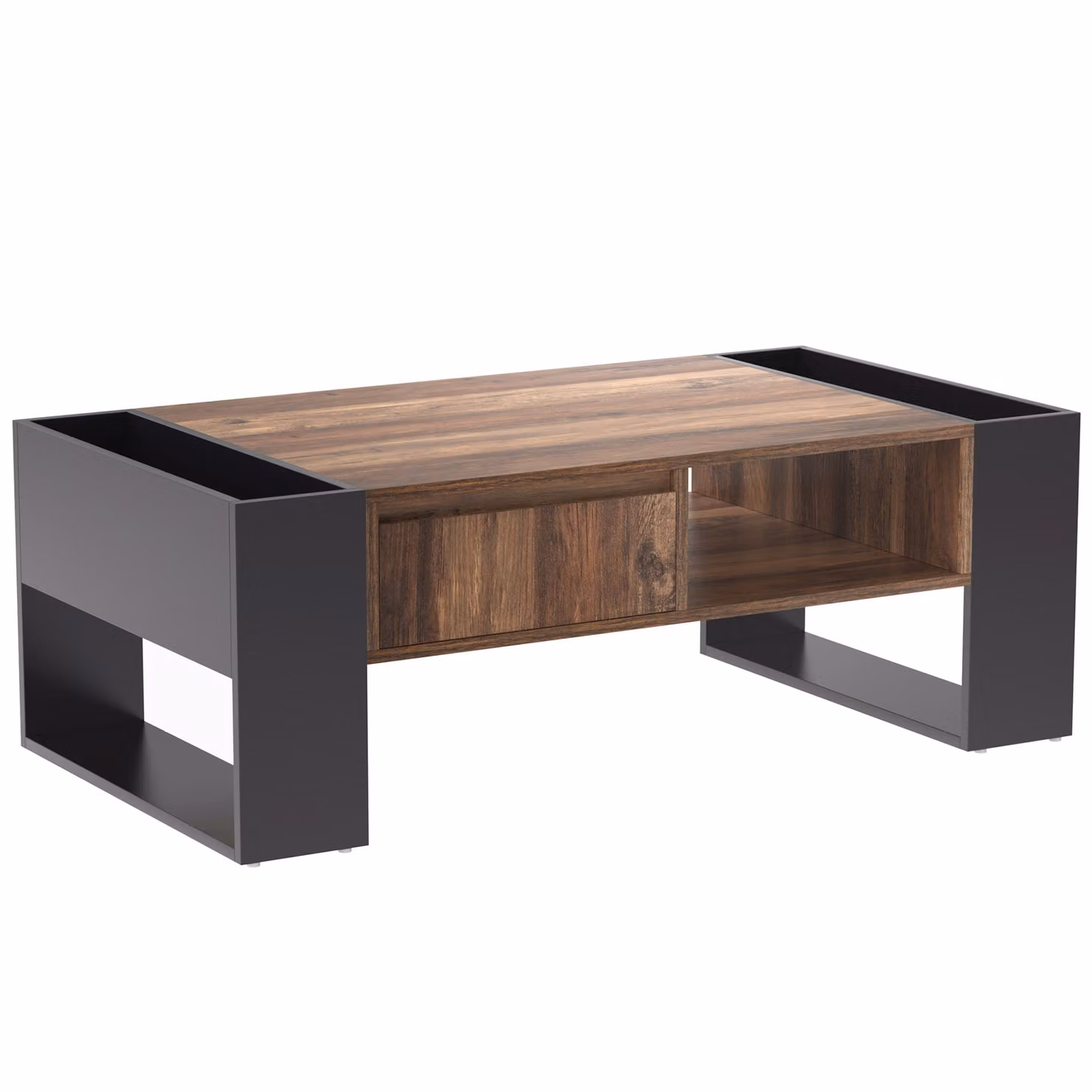 Tavolino da salotto moderno Aosom Italy in legno con cassetto e 3 scomparti, nero e color legno, L: 60 cm, P: 60 cm, H: 40 cm – 2