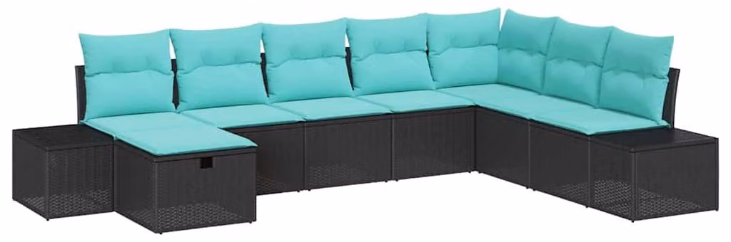 Set da giardino composto da 8 pezzi, colore nero, realizzato in rattan sintetico