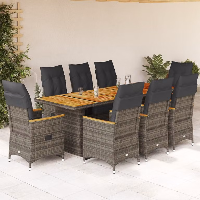 Set Bistrò da Giardino vidaXL 9 pz in Polyrattan e Legno di Acacia Grigio