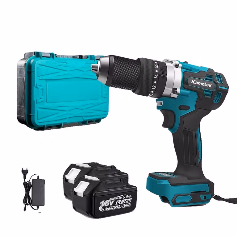 Trapano a percussione elettrico senza spazzole, alimentazione a 18 V, coppia di 650 Nm, 2 batterie da 6,0 Ah, custodia in plastica, UE