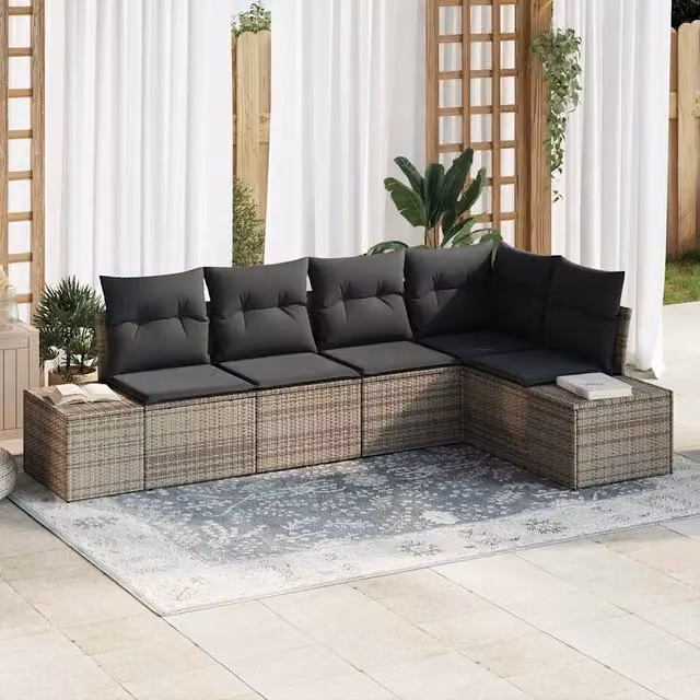Set Divano da Giardino 5 pz Grigio polyrattan 3355728