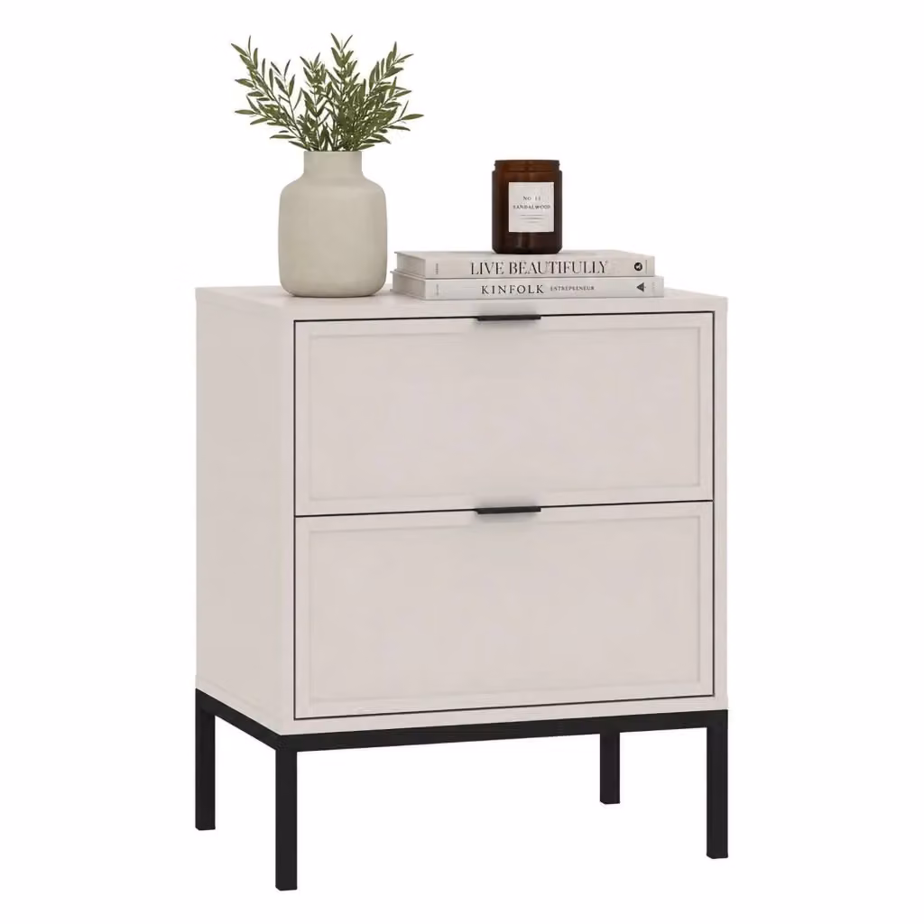 Comodino DMORA moderno con 2 cassetti in MDF, Beige e Nero, L/P/H: 50 x 19,5 x 69 cm – 2