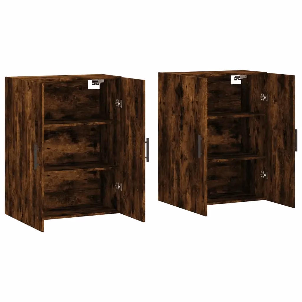 Set di 2 pensili moderni HELLOSHOP26 in legno composito marrone con ante a battente, L: 69,5 cm, P: 34 cm, H: 90 cm – 2