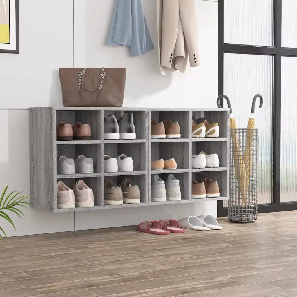 Set di 2 scarpiere da parete vidaXL moderne in legno e MDF grigie L: 52,5 cm, P: 30 cm, H: 50 cm