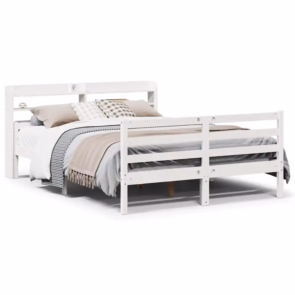vidaXL Letto in Legno di Pino Massello Bianco con Ripiani Laterali e Stile Rustico – 2