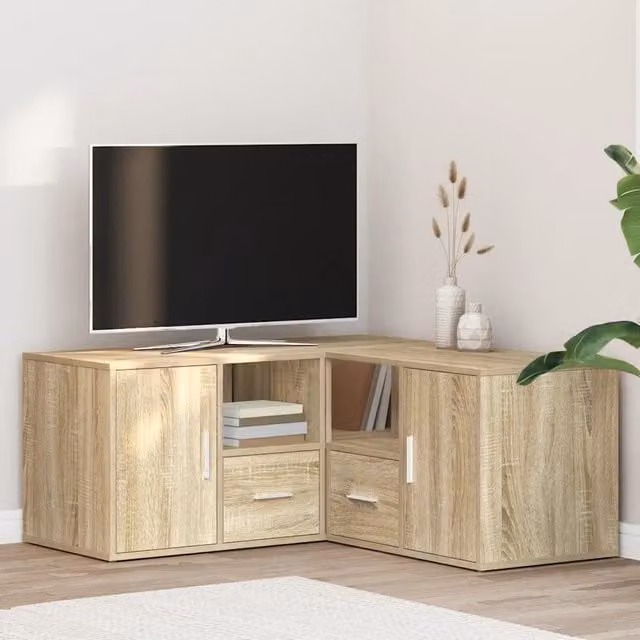 Mobile Angolare Moderno vidaXL in Legno Rovere Marrone con Cassetti e Ante a Battente L: 160 cm, P: 40 cm – 1