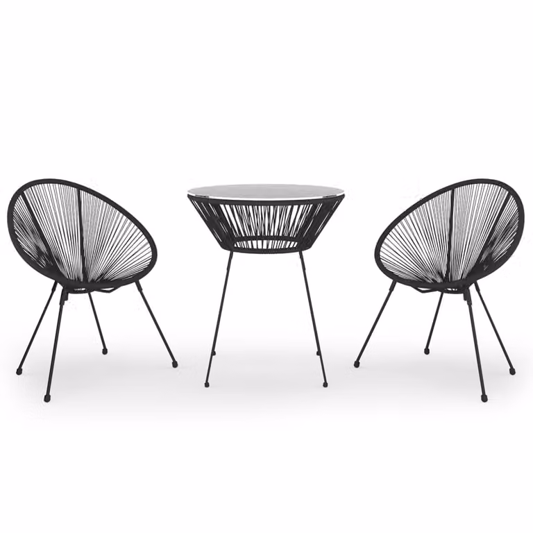 Set da Pranzo per Giardino 3 pz in Rattan PVC Nero