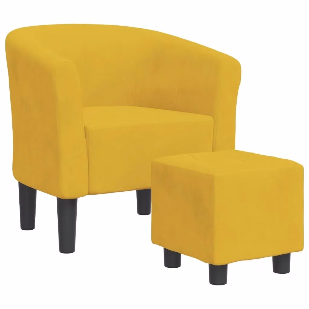 Poltrona con poggiapiedi vidaXL in velluto giallo e legno con design moderno per soggiorno o camera da letto L/P/H: 70 x 68 x 56 cm – 2