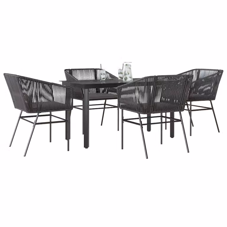 Set da pranzo da giardino vidaXL in polyrattan con cuscini e piano in vetro, 5 pezzi, grigio e nero
