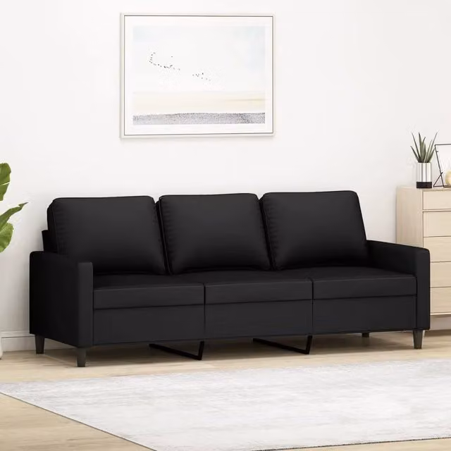 Divano a 3 posti moderno vidaXL in velluto nero con struttura in metallo L: 198 cm, P: 80 cm, H: 77 cm