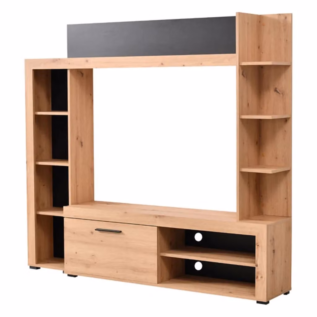 Parete Attrezzata Mobile Soggiorno Bubbiano DMORA con 9 Ripiani in Rovere Nodi Marrone L: 172.5 cm, P: 33 cm, H: 157.5 cm – 2