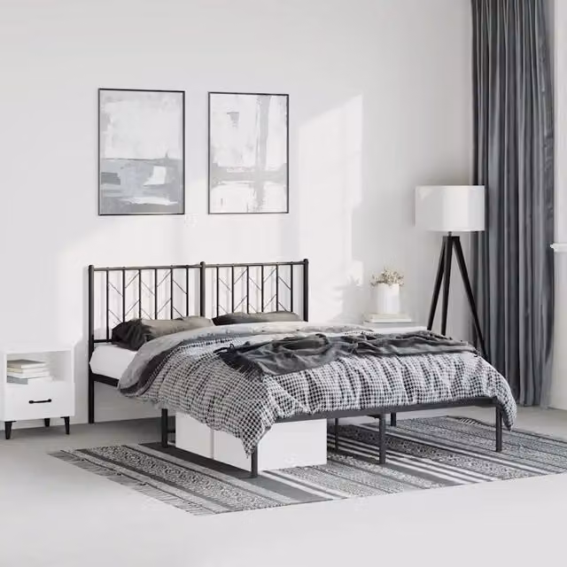Giroletto con Testiera-Struttura Letto con testiera in Metallo Nero 193x203 cm 828203