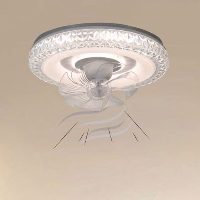 Plafoniera a soffitto tonda con ventilatore e cristalli Trade Shop Traesio, colore bianco, luce LED regolabile 3200K-6500K