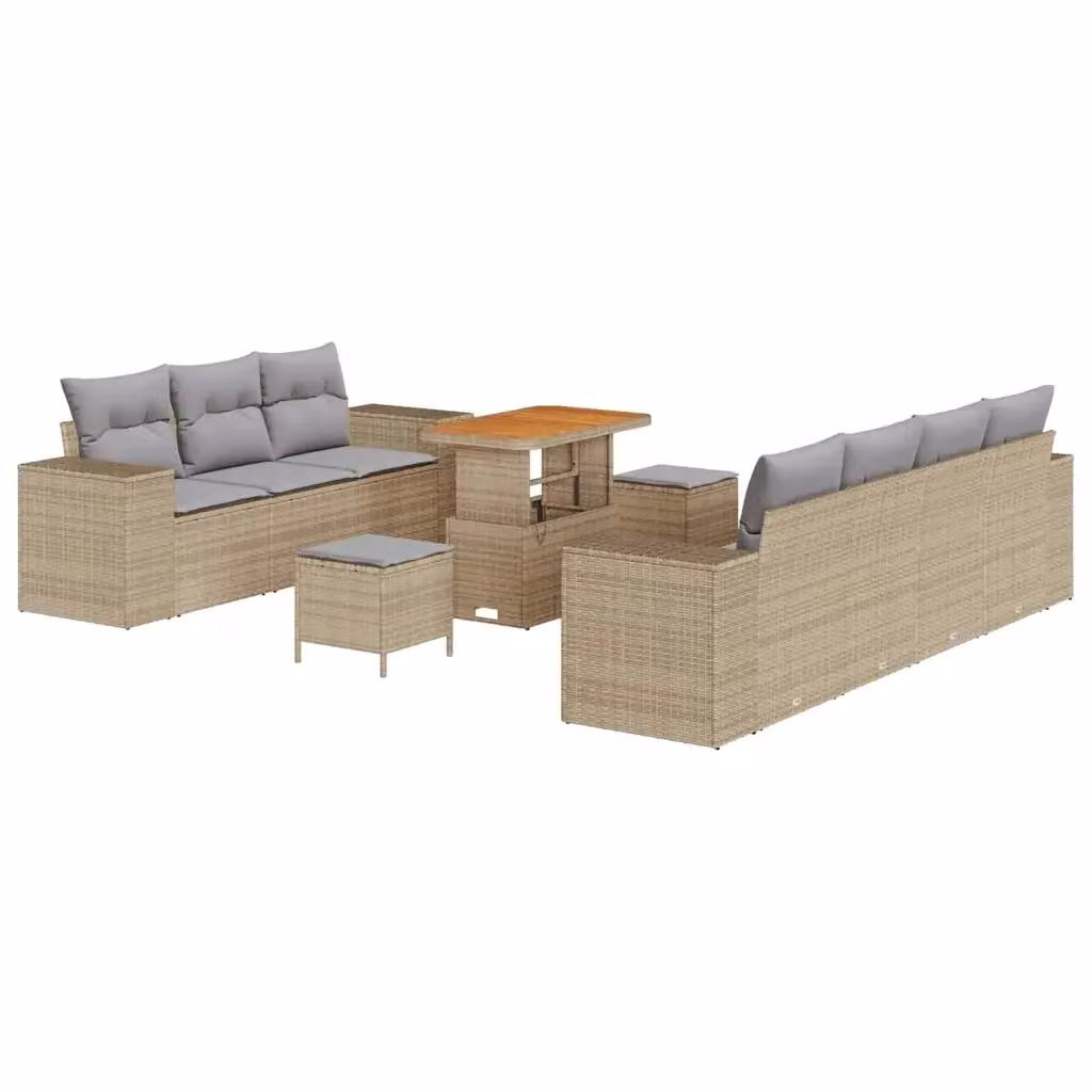 vidaXL Set Divano da Giardino Moderno con Tavolino e Pouf, 10 Pezzi, Beige e Grigio – 2