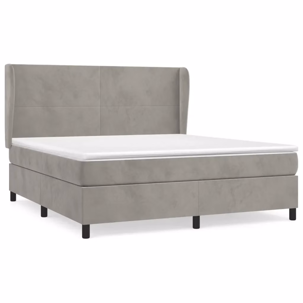 vidaXL Giroletto a Molle con Materasso Ibrido in Velluto Grigio Chiaro L/P/H: 180 x 200 x 128 cm – 2