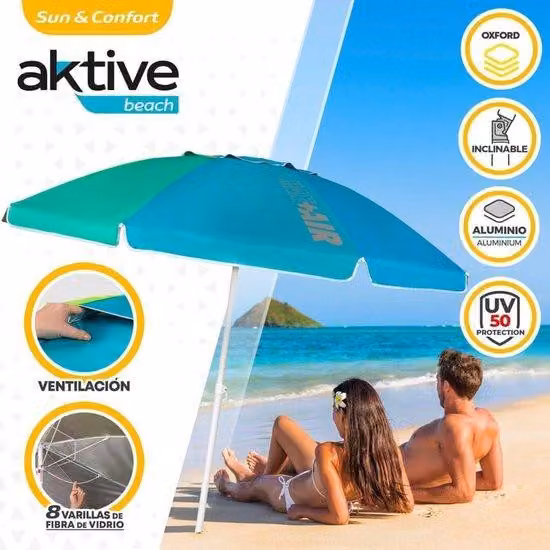 Tenda parasole antivento con protezione UV, grande, Ø 200 cm, flessibile, con borsa per il trasporto inclusa, per palo da 28-32 mm