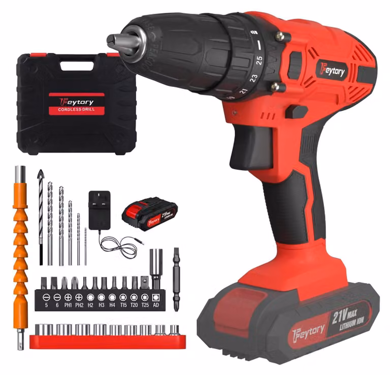 Avvitatore a batteria - Trapano avvitatore - Trapano combinato da 21 V - Coppia 45 Nm - 25+1 livelli - 2 velocità 0–400/1400 giri/min - Mandrino a serraggio rapido 0,8–10 mm - Con 1 batteria da 1,5 Ah