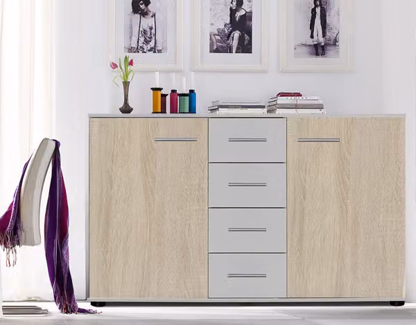 Cassettiera Franziska 2 ante bianco/rovere grezzo 130 cm Nuovo