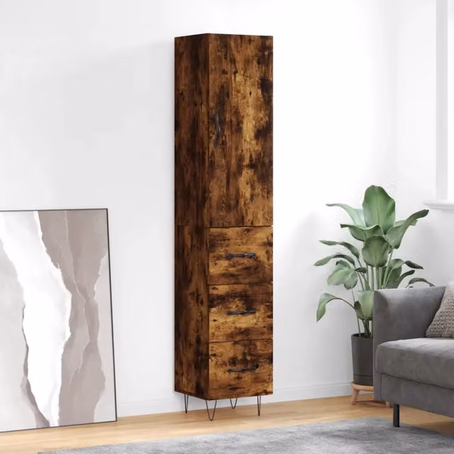 Credenza Buffet Armadio da Cucina Design Mania Rovere Fumo L/P/H: 34,5 x 34 x 180 cm