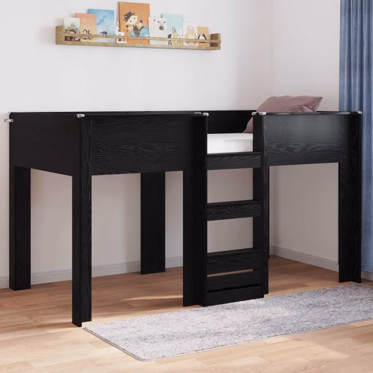 vidaXL Letto a Castello per Bambini in Legno Rovero Nero L/P/H: 200 x 100 x 176,5 cm