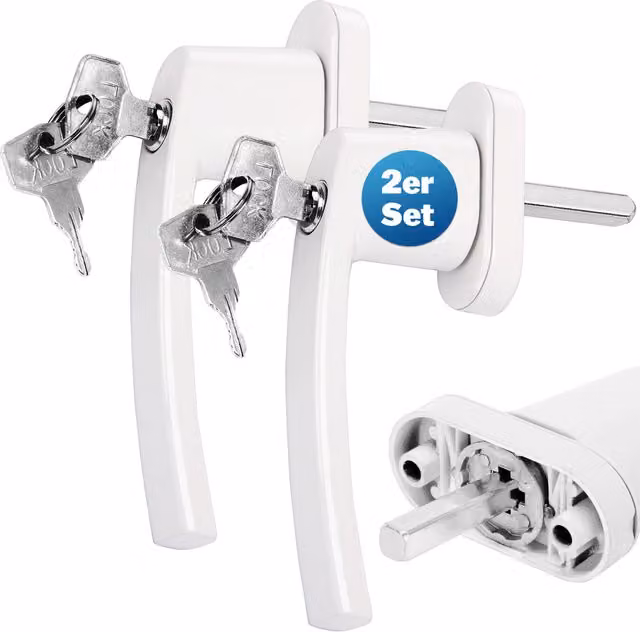 Set di 2 maniglie per finestra con serratura Monzana in acciaio bianco