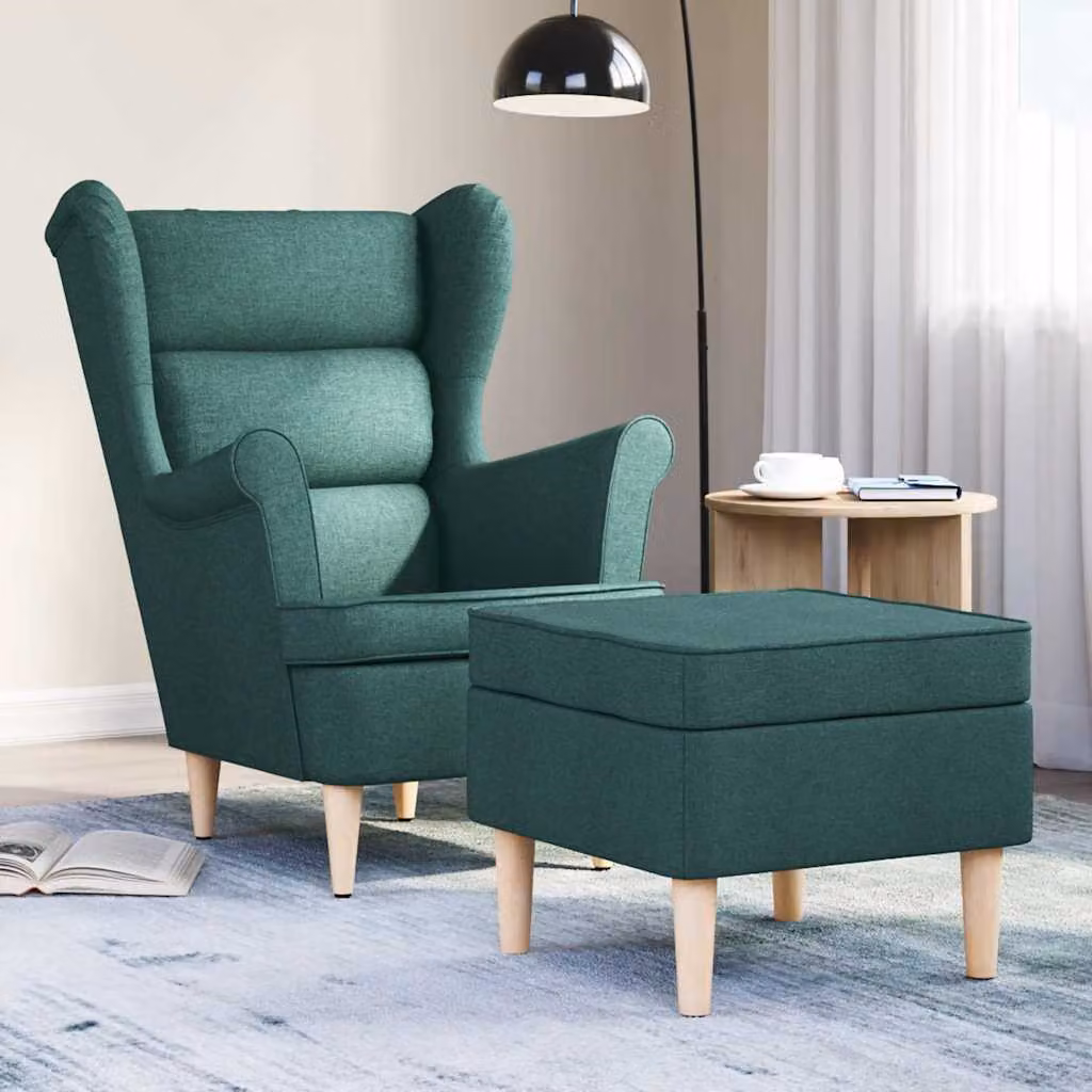 Maison Exclusive - Poltrona con poggiapiedi in tessuto verde scuro