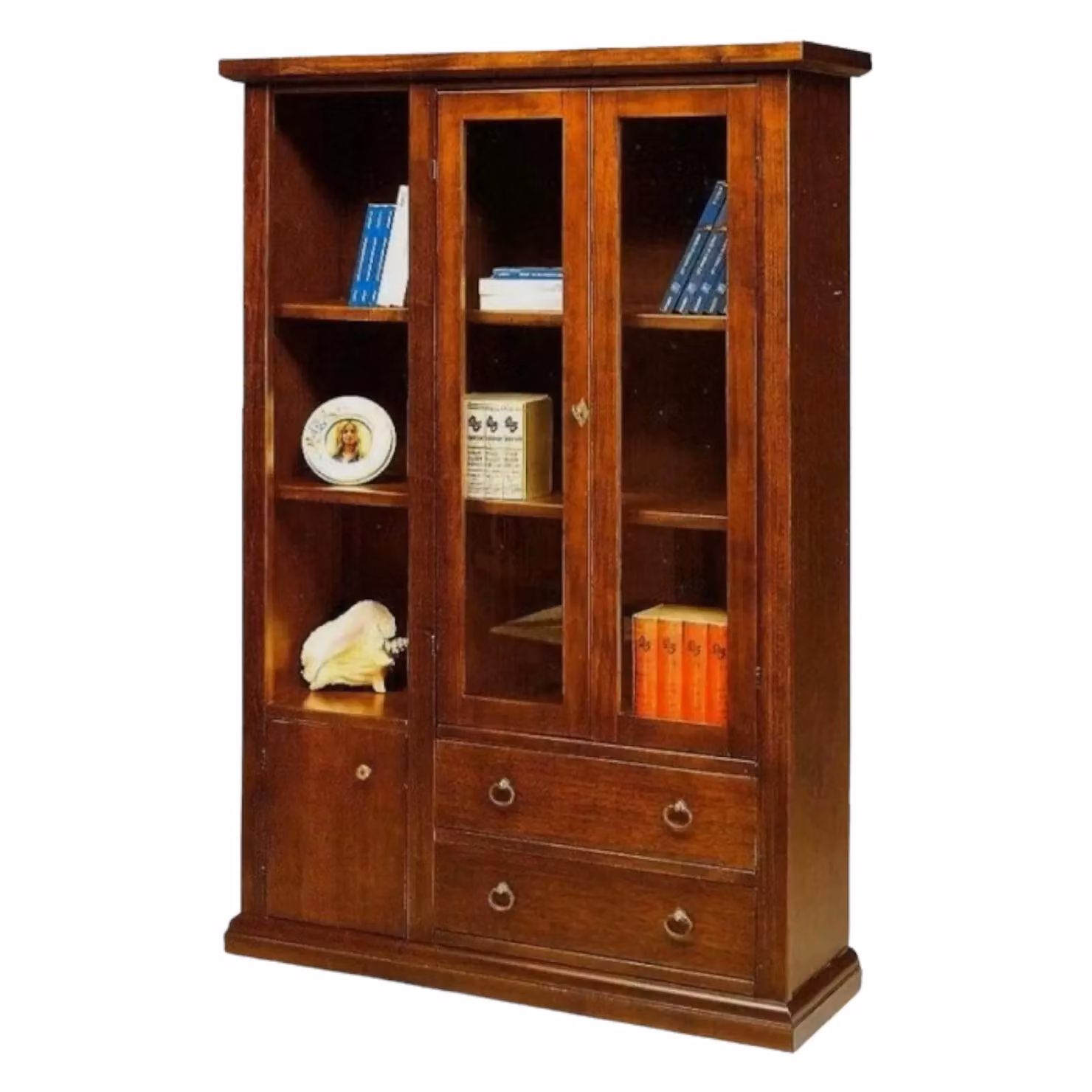 Vetrina 3 ante in legno stile arte povera color noce con ante in vetro Mobili 2G L/P/H: 120 x 40 x 185 cm – 1