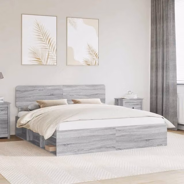 Struttura del letto-Giroletto Grigio Sonoma 180 x 200 cm Pino massello 525485