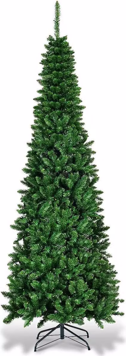 Albero di Natale stretto da 200 cm con LED a luce bianca calda Albero di Natale artificiale verde