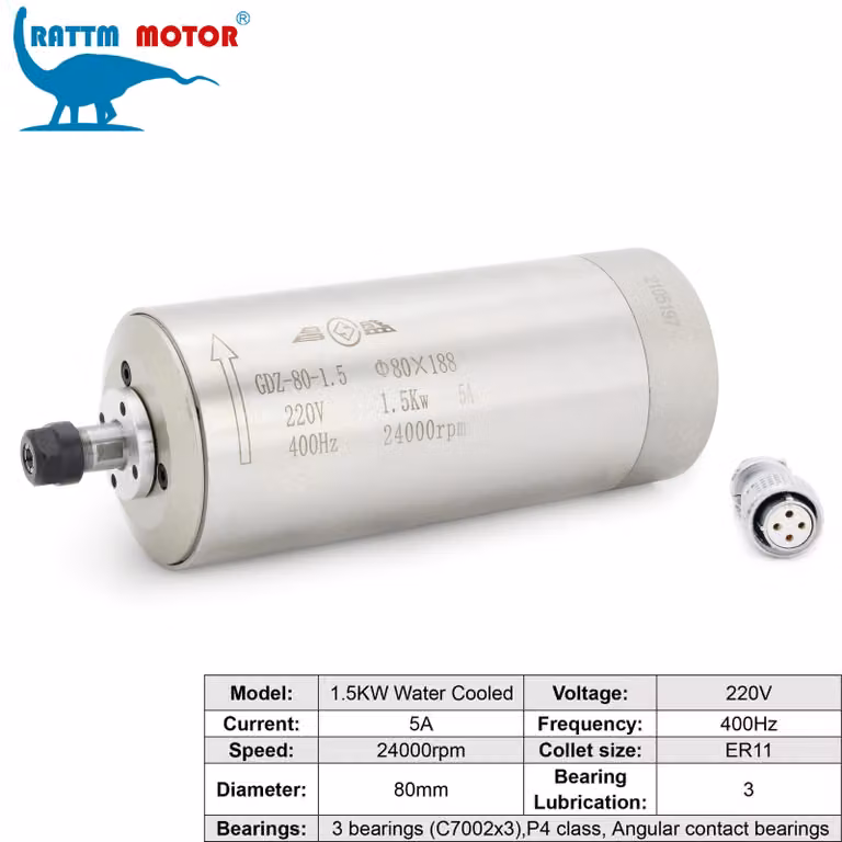 Kit mandrino raffreddato ad acqua - Set completo, 220V - Potenza 1,5 kW - Morsetto ER11 - Per fresatura e incisione