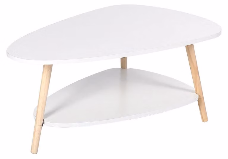 Tavolino da salotto - Triangolare - Con vano portaoggetti - In legno - Stile moderno-minimalista - Bianco