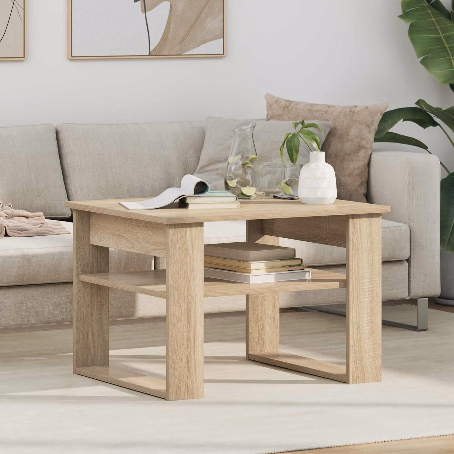 vidaXL Tavolino da salotto moderno in legno rovere, L: 64 cm, P: 54 cm, H: 44 cm