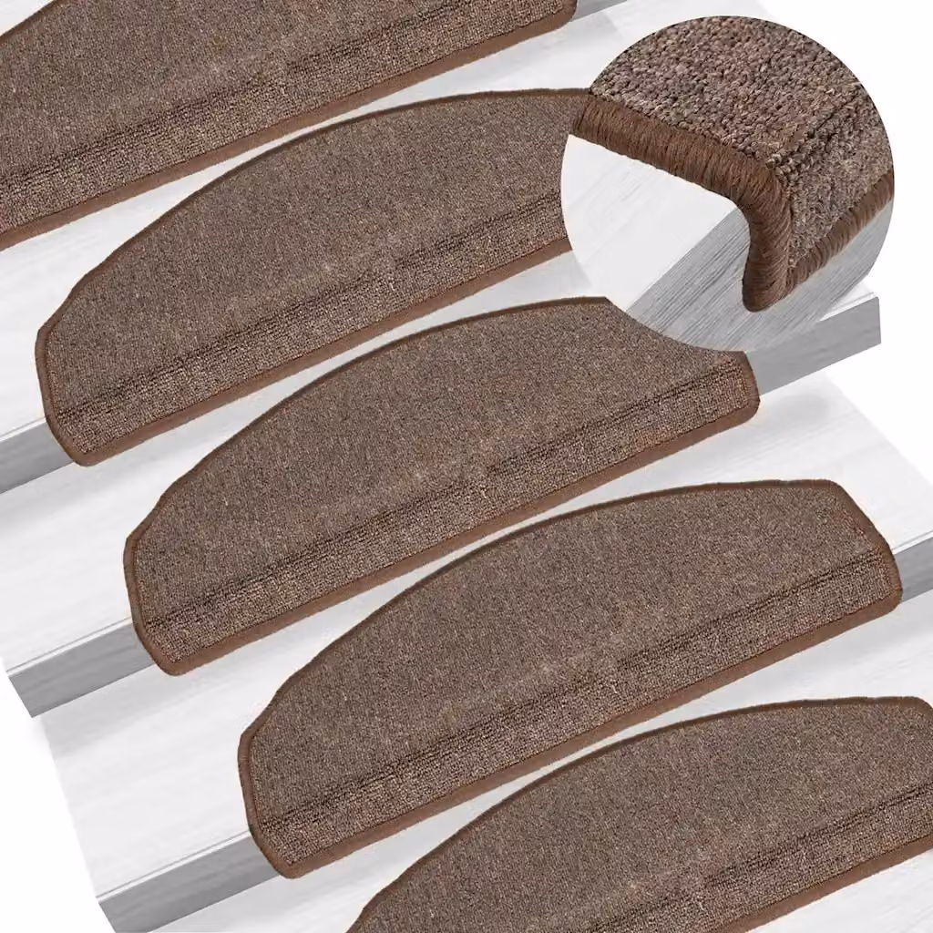 Set di 15 tappetini per scale semicircolari vidaXL, colore marrone caffè, L 65 cm x P 24 cm x H 3,5 cm, autoadesivi in polipropilene